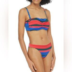 Simone Perele Red Blue Stripe Bikini Swimsuit Set Large NEW Bandeau Top French